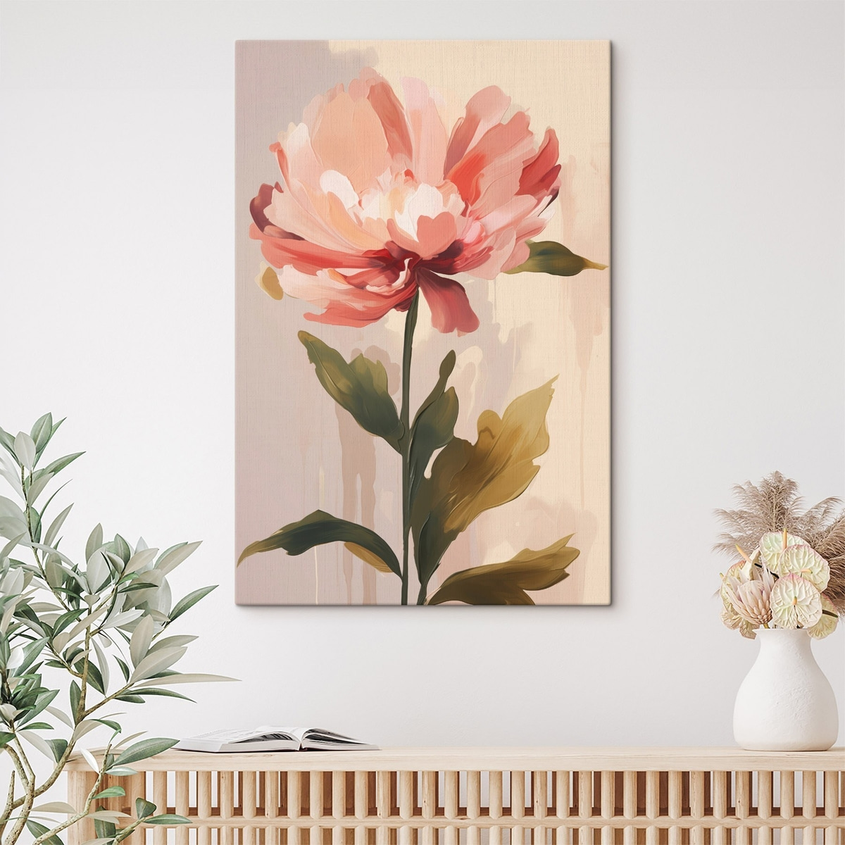 Pioenroos met koraalroze bloemblaadjes in een moderne illustratiestijl — interieur 2