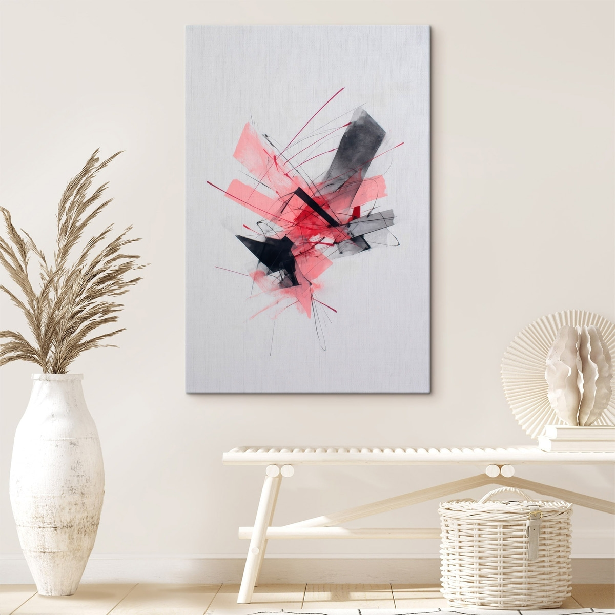 Abstract met roze en zwarte geometrische elementen — interieur 2
