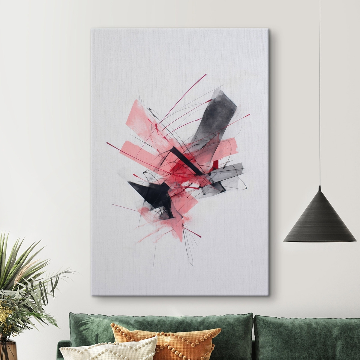 Abstract met roze en zwarte geometrische elementen — interieur 1