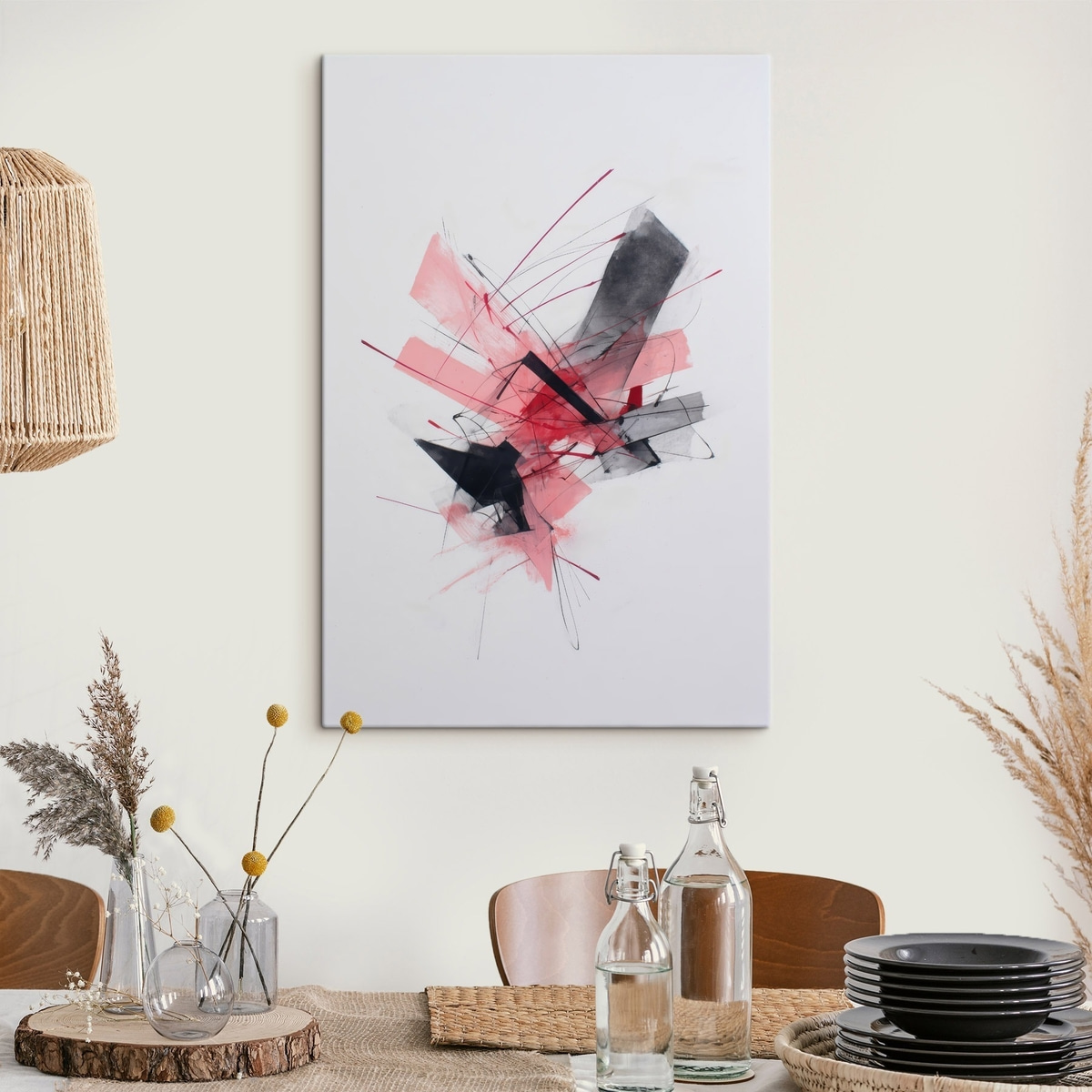 Abstract met roze en zwarte geometrische elementen — interieur 3