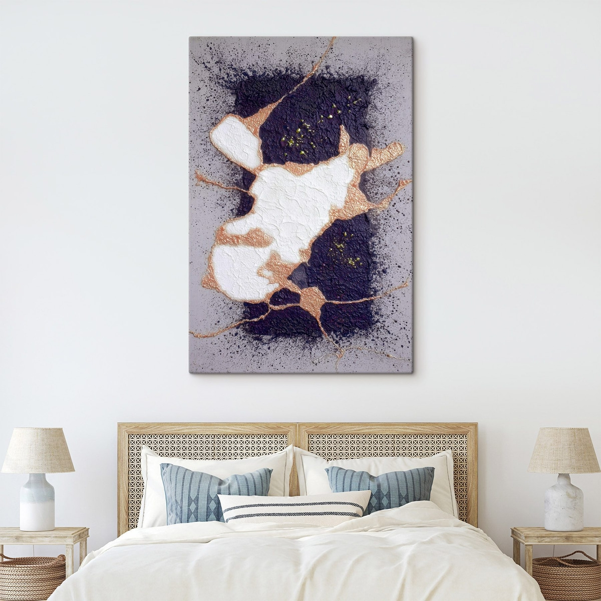 Abstract in paarse en beige tinten met een volumetrisch textuureffect — interieur 2