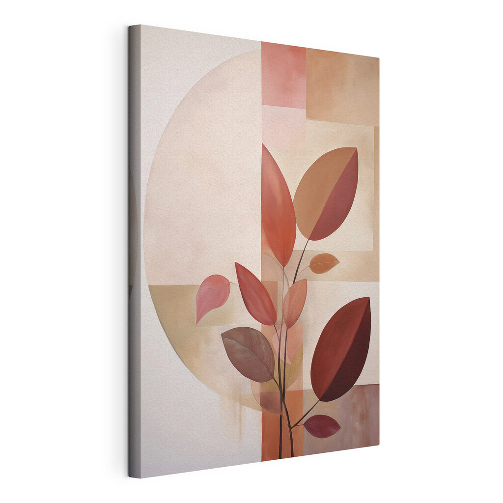 Schilderij van een plant met bladeren, gespannen canvas met doorlopende rand