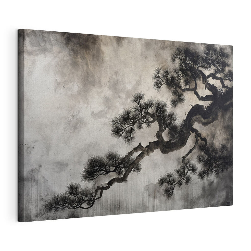 Boom met takken, gespannen canvas met doorlopende rand