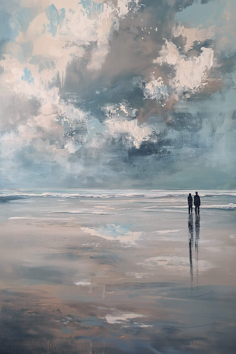 Twee mensen die op het strand staan — volledig ontwerp