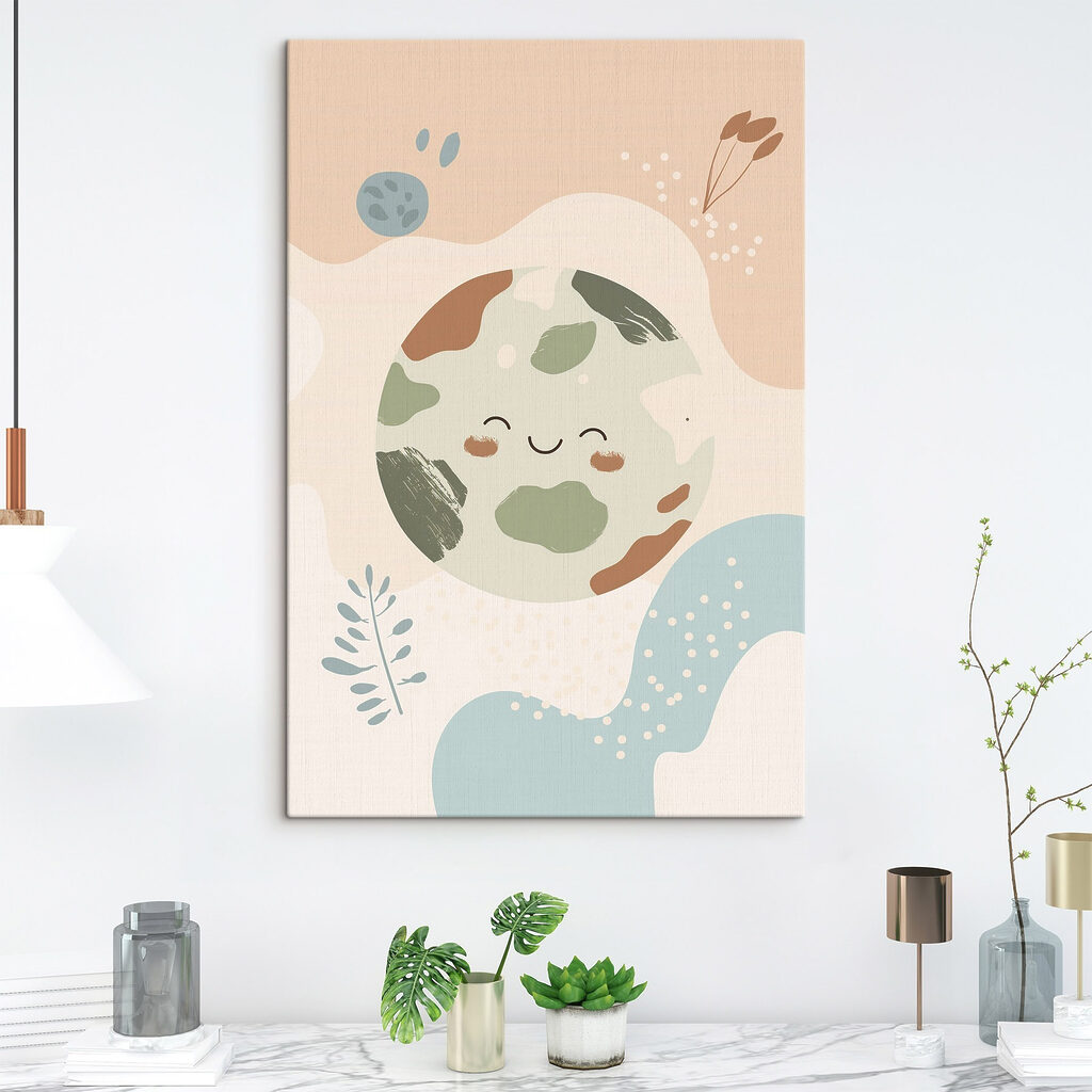 Slapende aarde tussen pastelvormen in een interieur