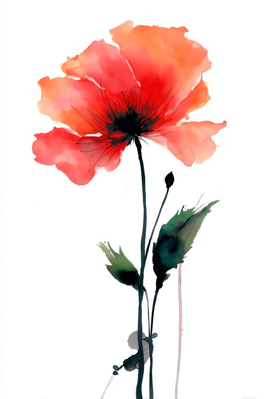 Aquarel papaver in een rustig kleurenpalet met zachte kleurovergangen — volledig ontwerp