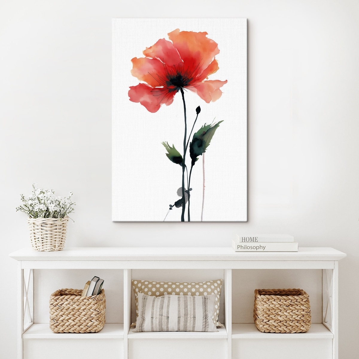 Aquarel papaver in een rustig kleurenpalet met zachte kleurovergangen — interieur 2