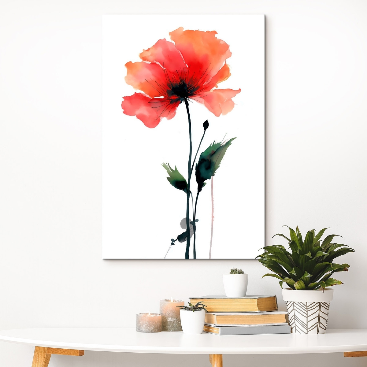 Aquarel papaver in een rustig kleurenpalet met zachte kleurovergangen — interieur 3