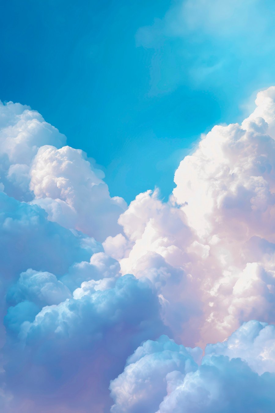 Pittoresk luchtlandschap met enorme witte wolken in digitale grafische stijl — volledig ontwerp