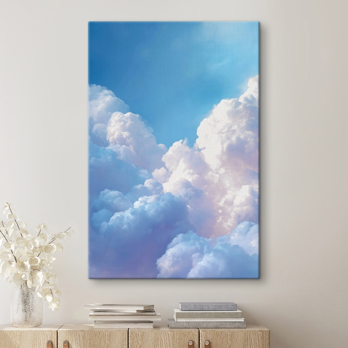 Pittoresk luchtlandschap met enorme witte wolken in digitale grafische stijl — interieur 2