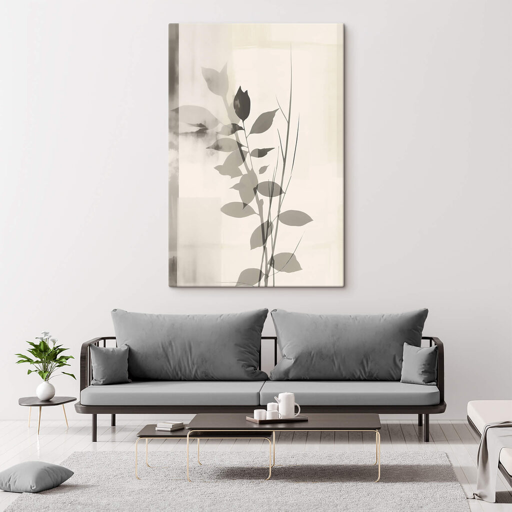 Grijze bladrank langs wit in een interieur