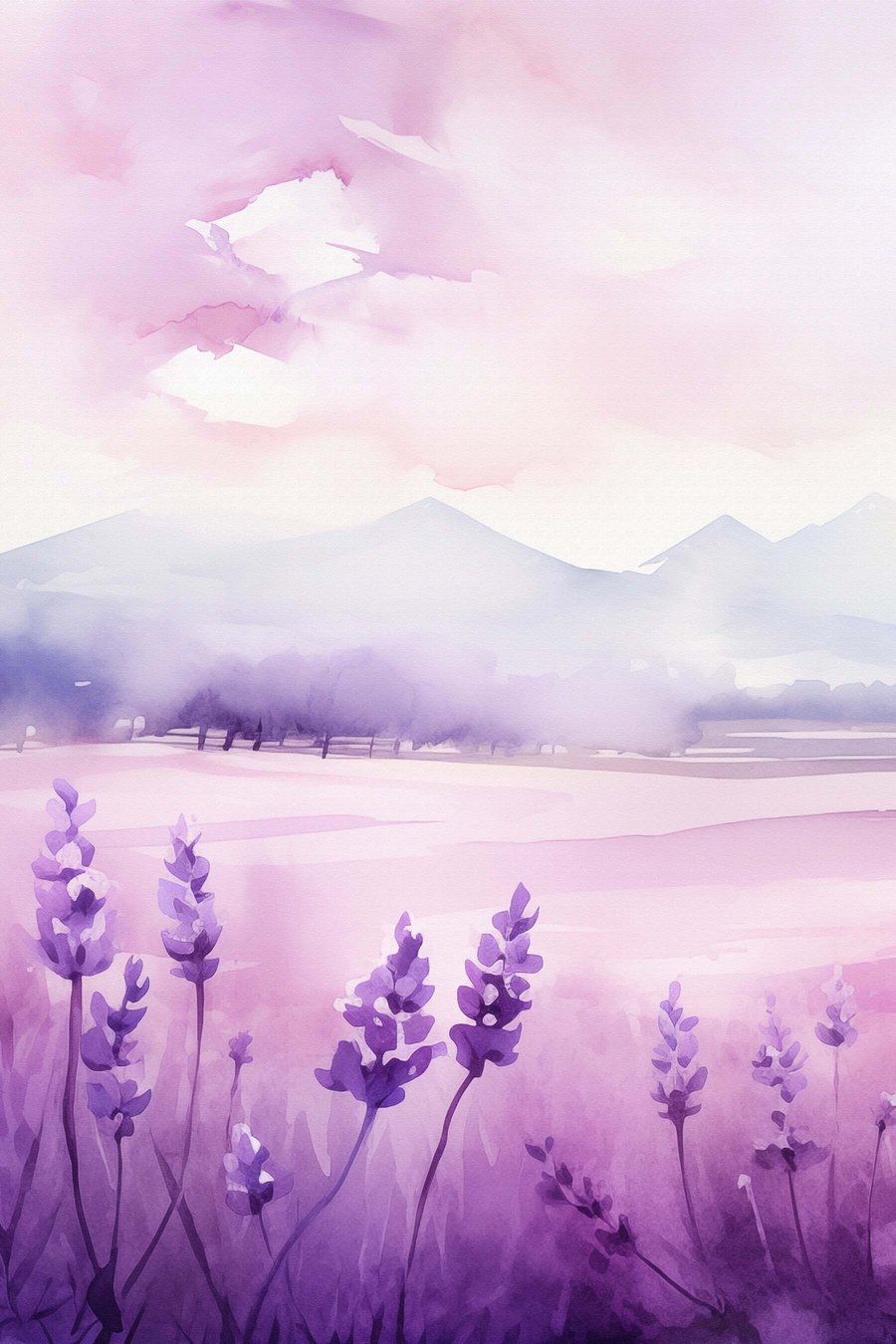 Lavendelbloemen, imitatie-aquarel — volledig ontwerp