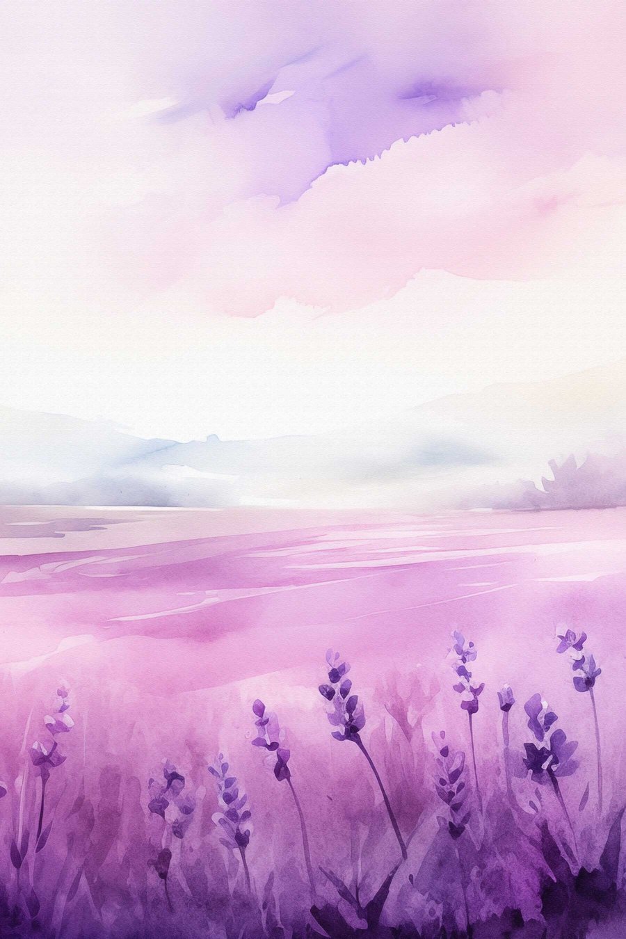 Lavendelveld, imitatie-aquarel — volledig ontwerp