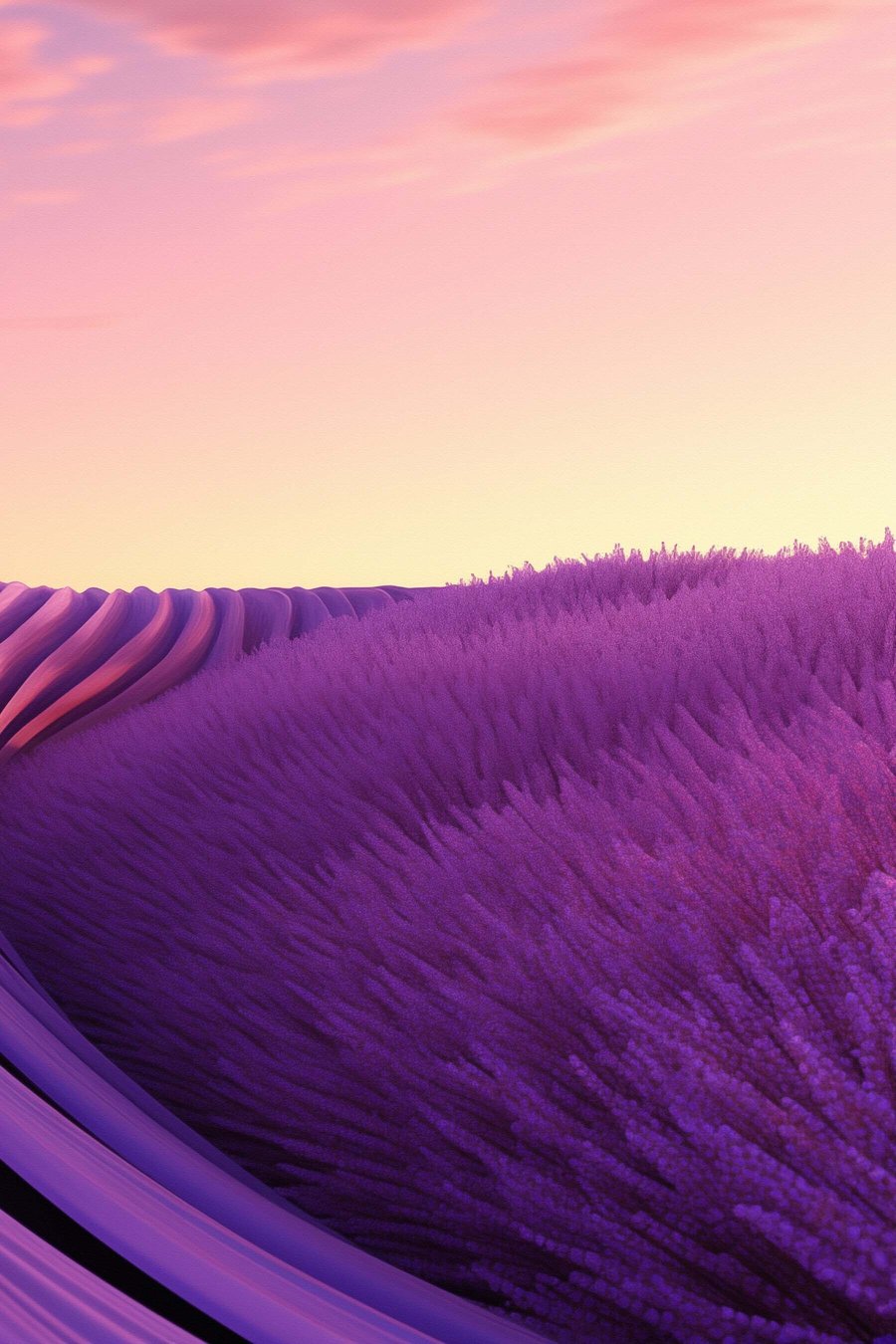 Lavendelveld tegen de zonsondergang — volledig ontwerp