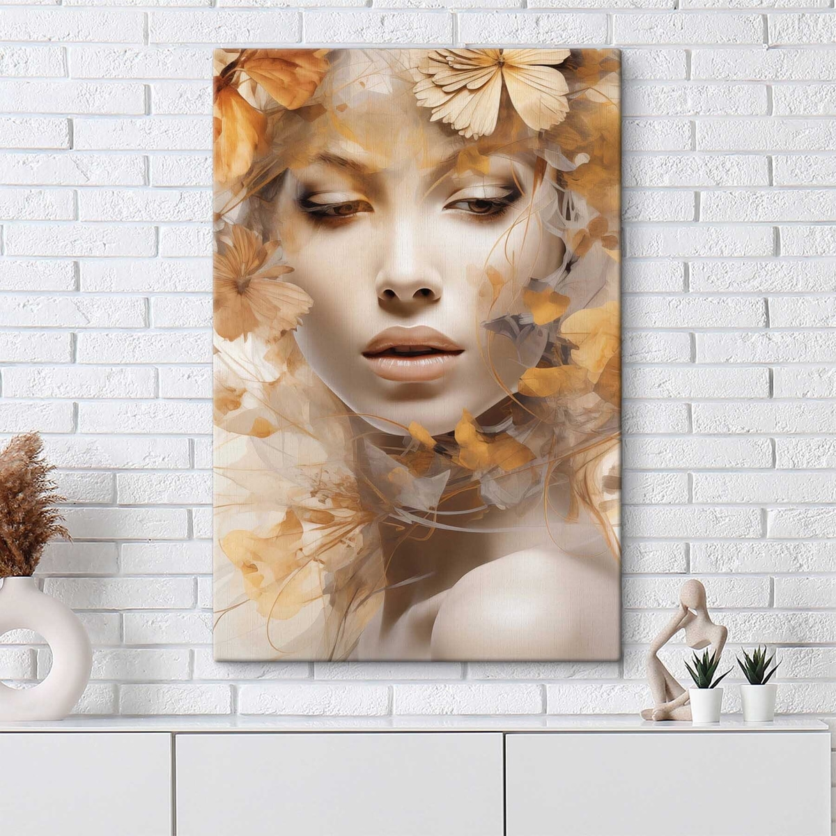 Mensen, meisje en bloemen, imitatiebeeldhouwwerk — interieur 2