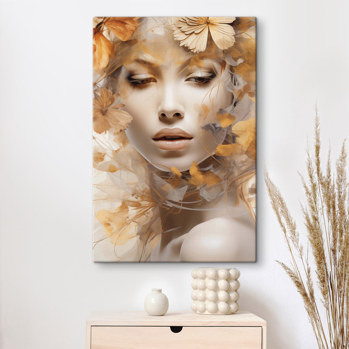 Mensen, meisje en bloemen, imitatiebeeldhouwwerk — interieur 1
