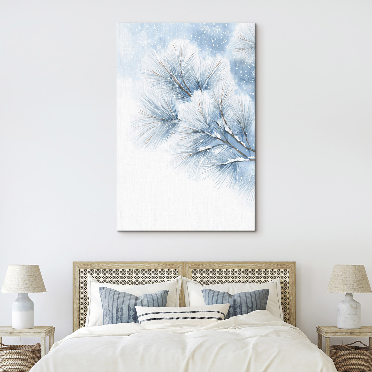 met sneeuw bedekte dennentak in aquarelstijl — interieur 2