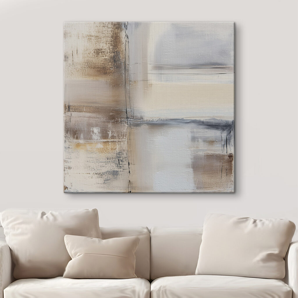 Schilderij van een wit en bruin vierkant — interieur 1