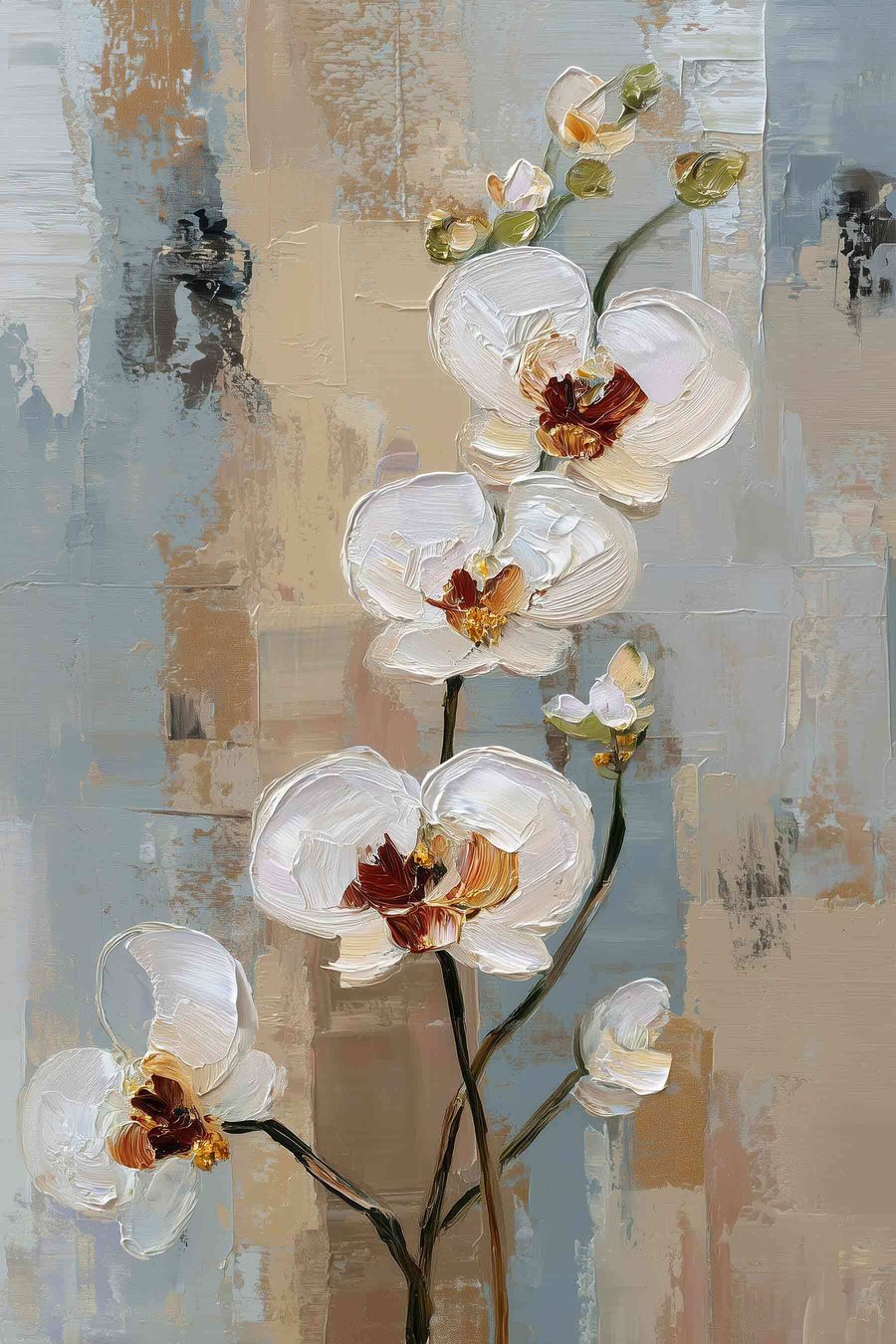 witte orchideebloemen in de stijl van een olieverfschilderij — volledig ontwerp