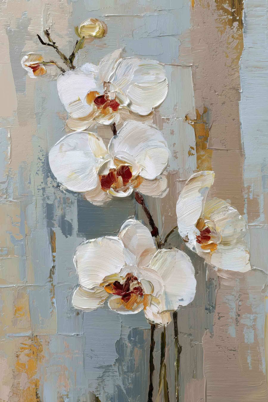 witte orchideebloemen in de stijl van een olieverfschilderij — volledig ontwerp