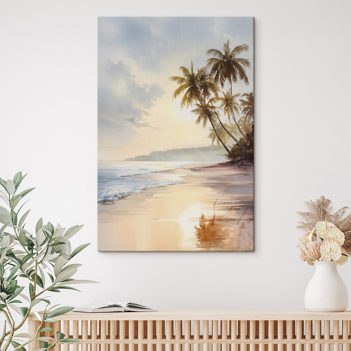 zonsondergangstrand op een eiland in aquarelstijl — interieur 1