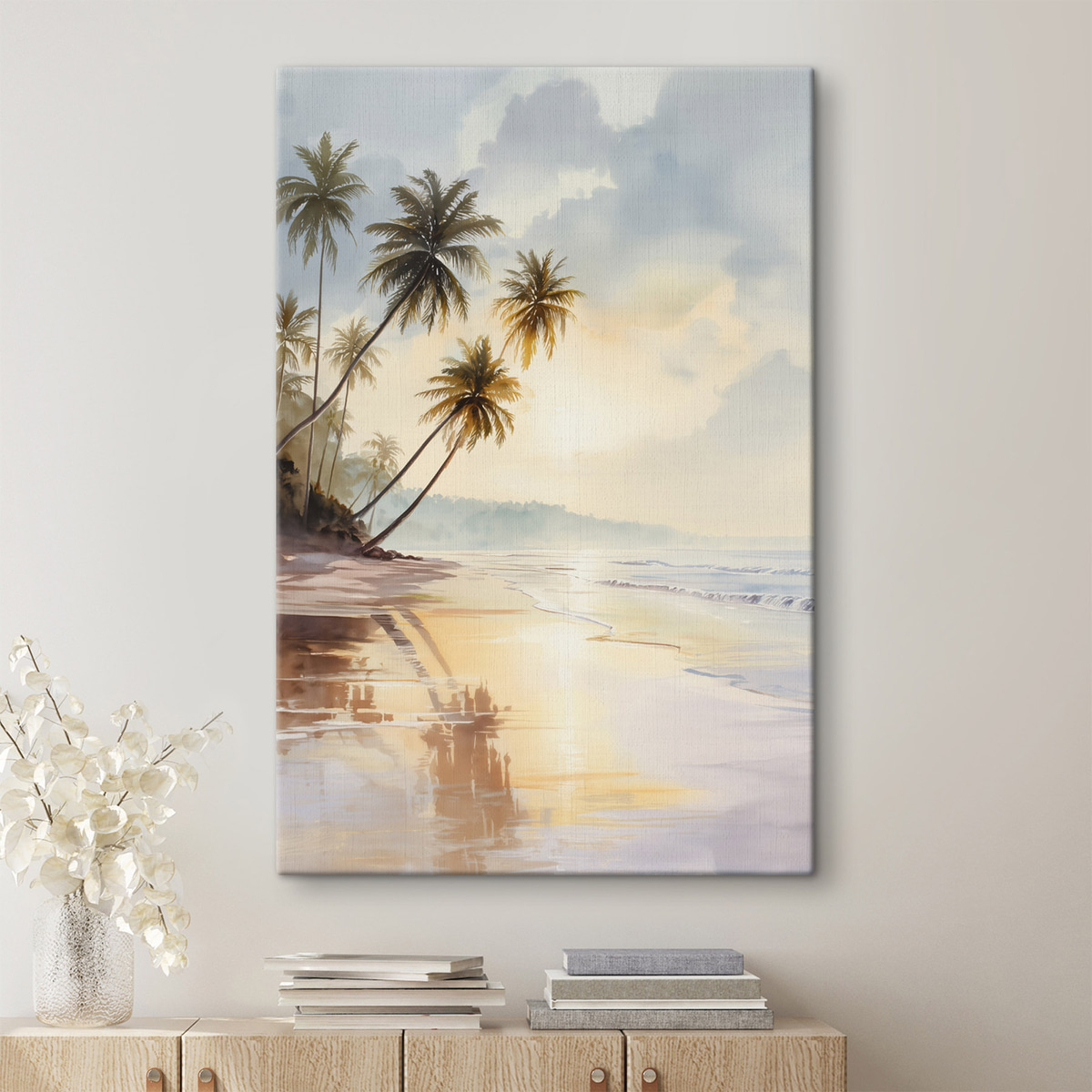 zonsondergangstrand op een eiland in aquarelstijl — interieur 1