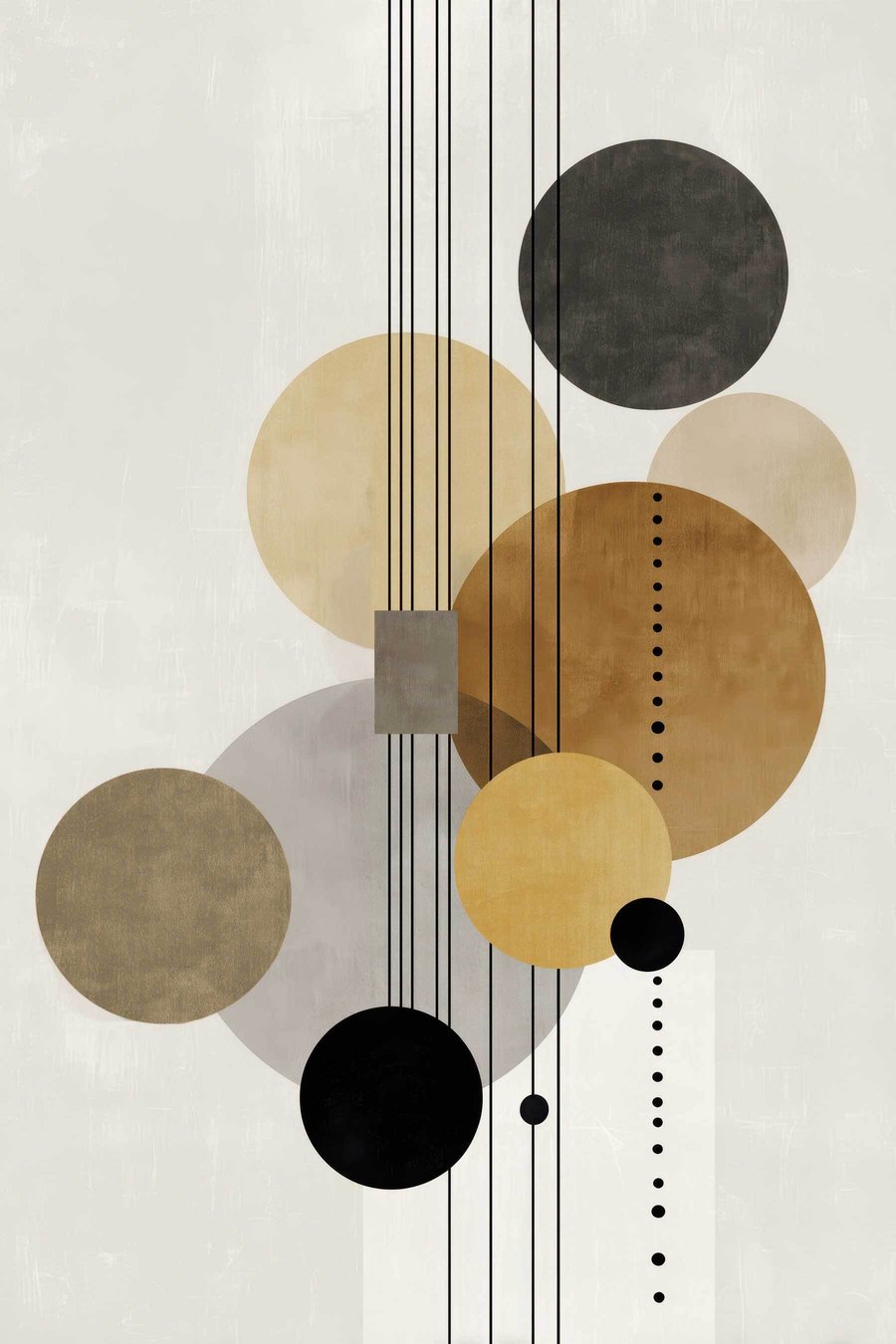 abstractie met cirkels en lijnen in warme kleuren — volledig ontwerp