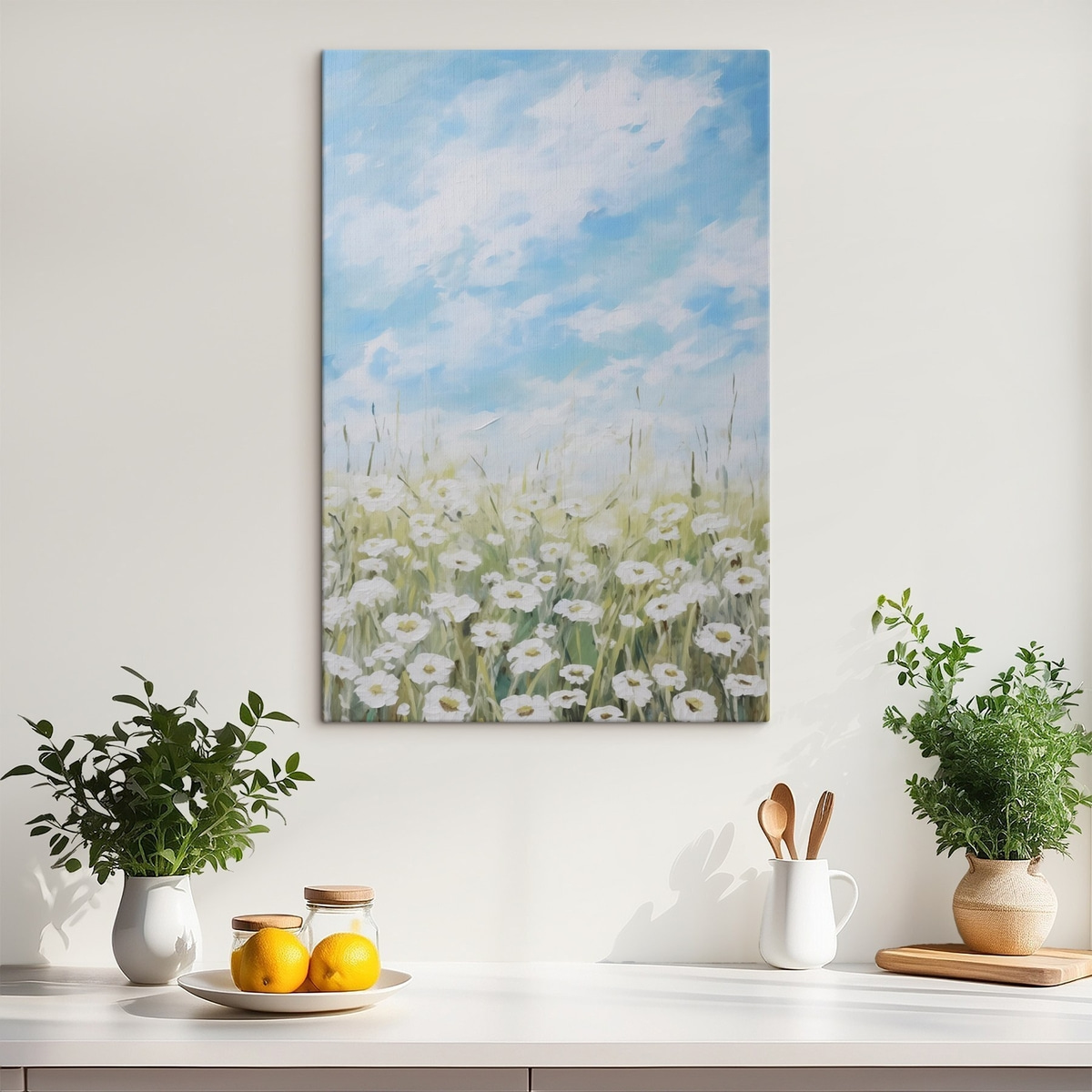 Veld met madeliefjes imitatie schilderij — interieur 1
