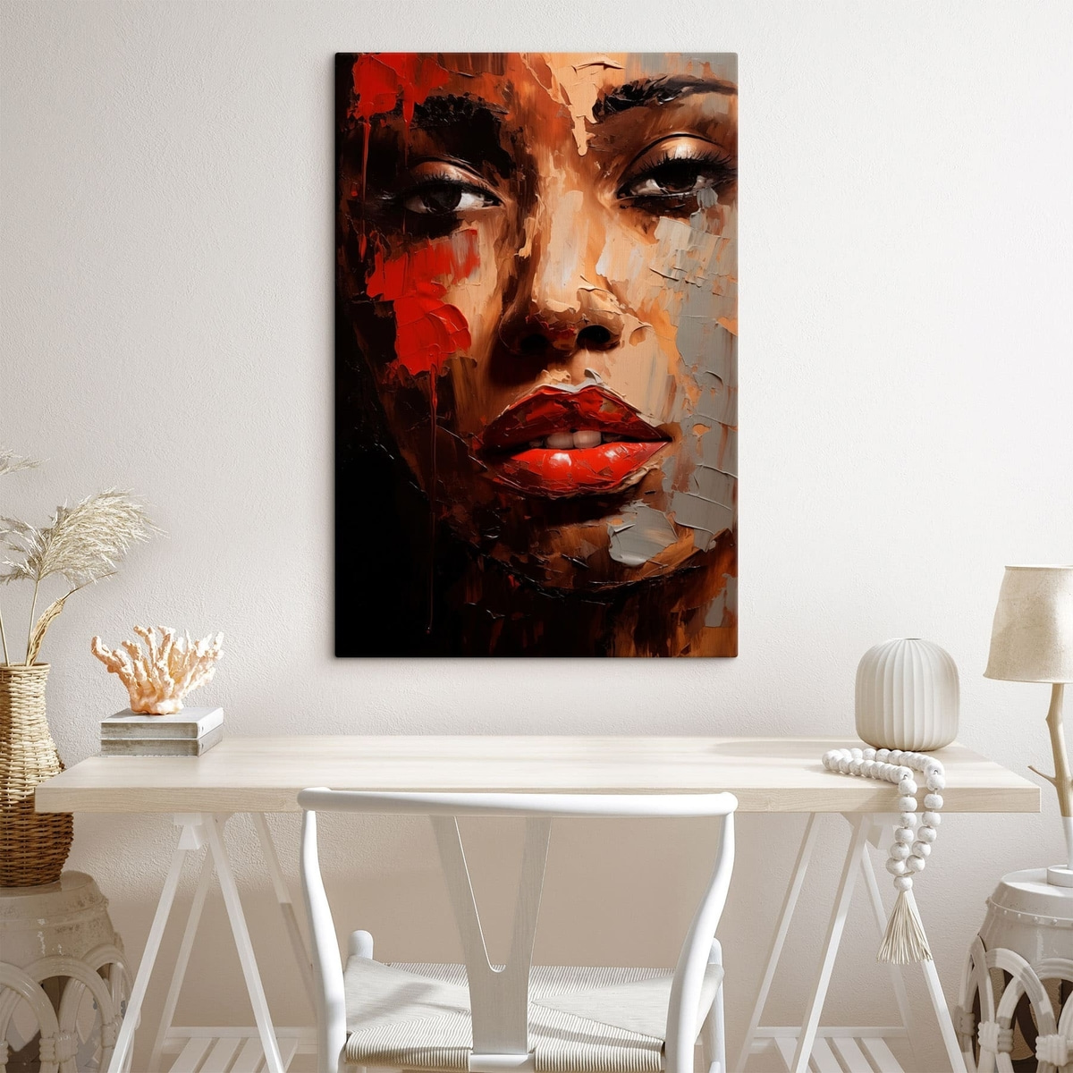 Levendig vrouwenportret met rode accenten — interieur 5