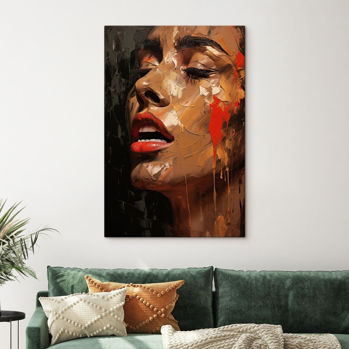 Vrouwelijk portret in warme penseelstreken en rode tinten — interieur 4