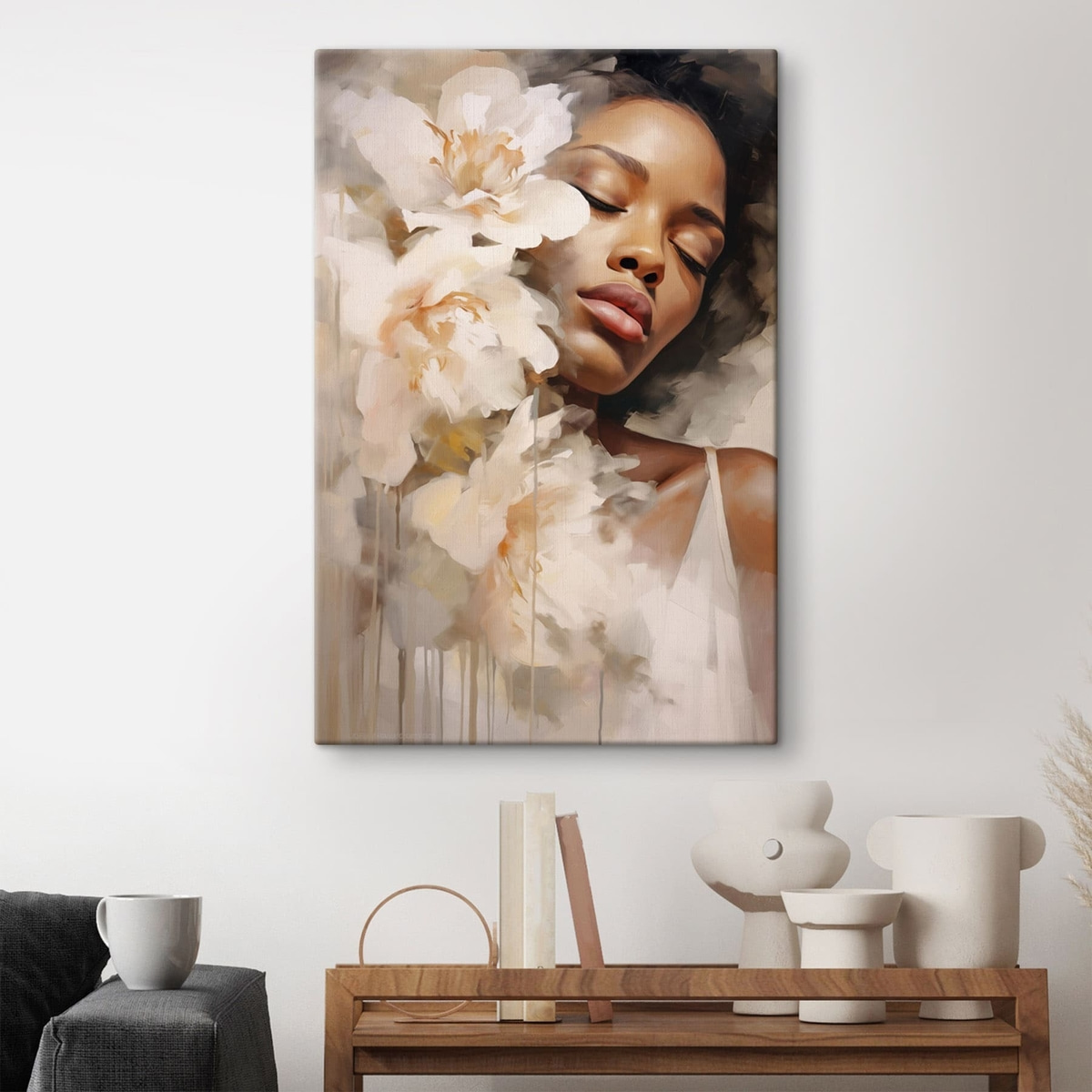 Vrouwelijk portret naast grote bloemen — interieur 5