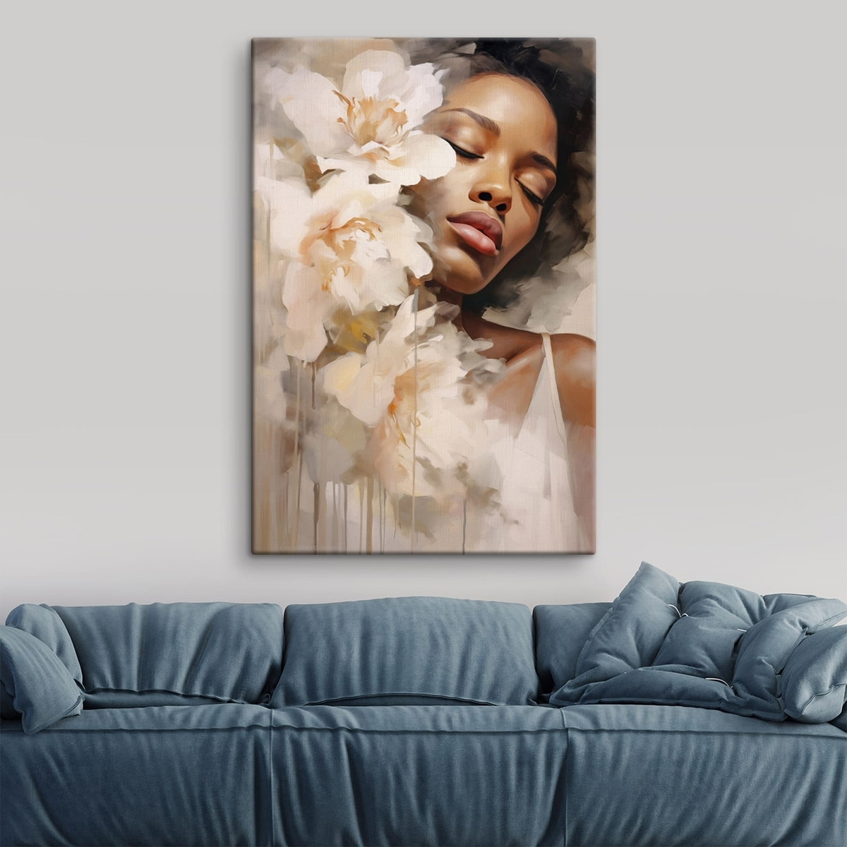 Vrouwelijk portret naast grote bloemen — interieur 4