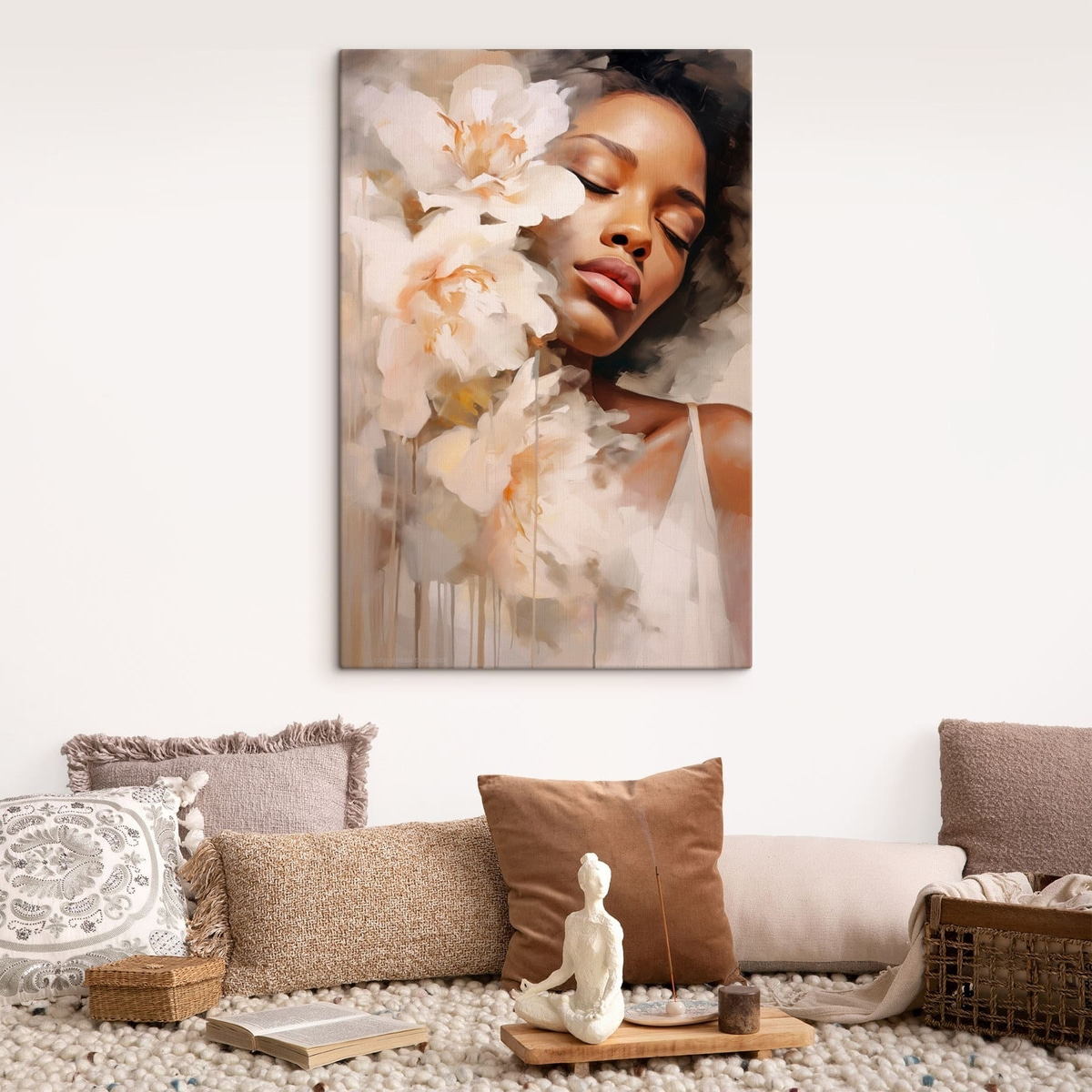 Vrouwelijk portret naast grote bloemen — interieur 2