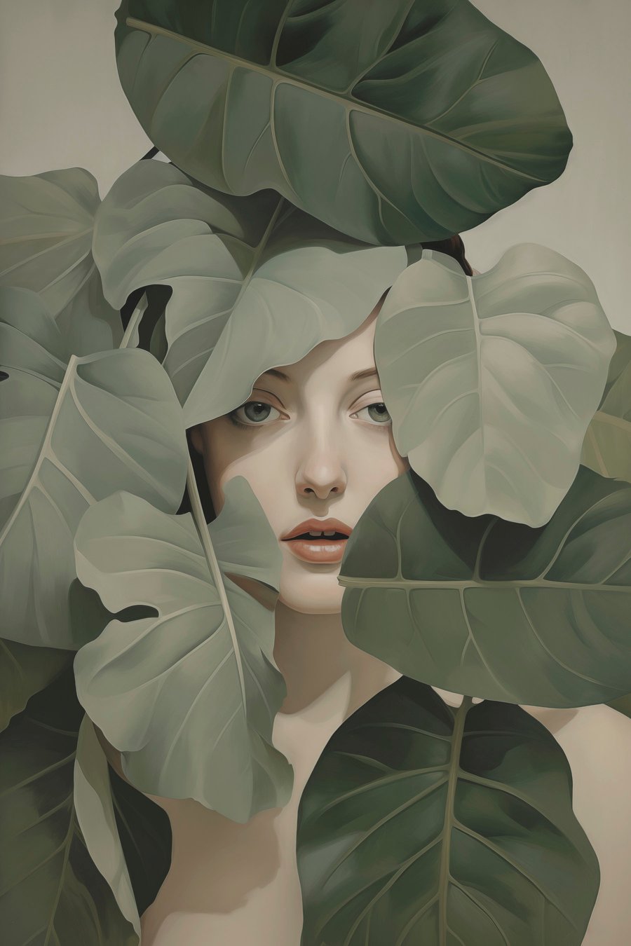 Portret van een meisje in gebladerte — volledig ontwerp