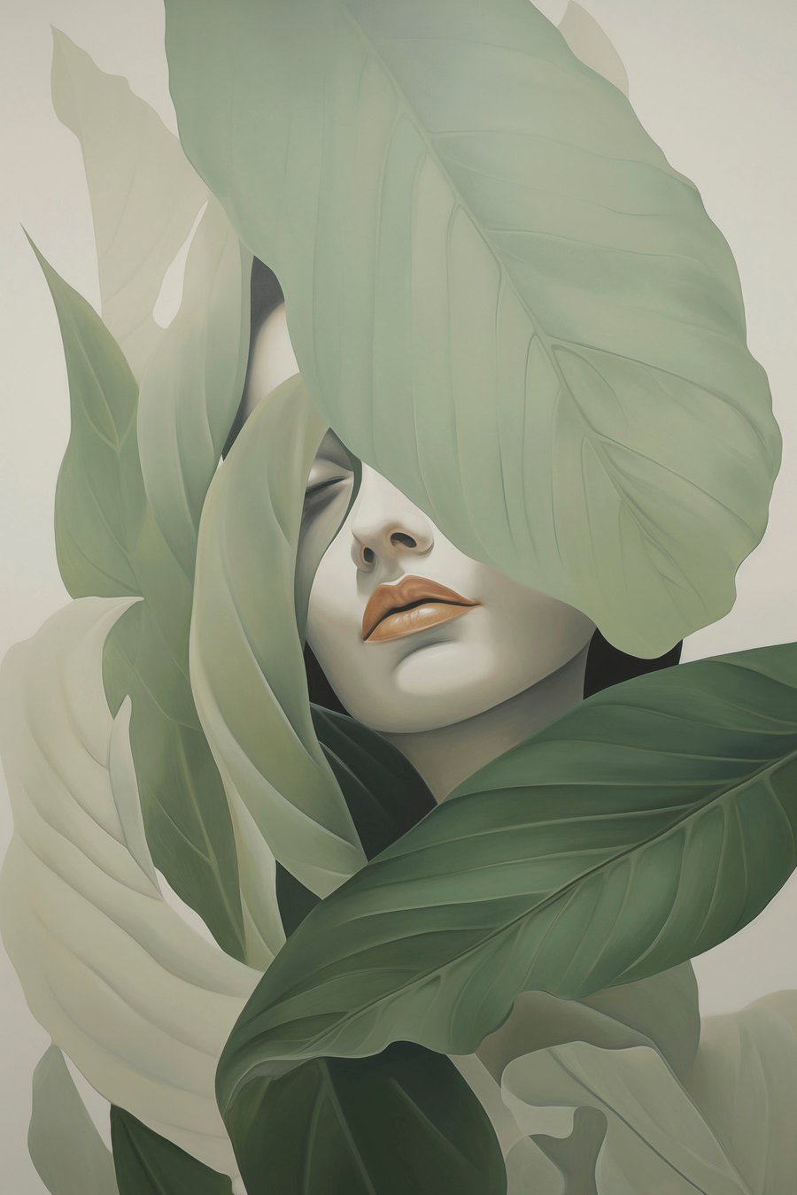 Surrealistisch portret van een meisje in gebladerte — volledig ontwerp