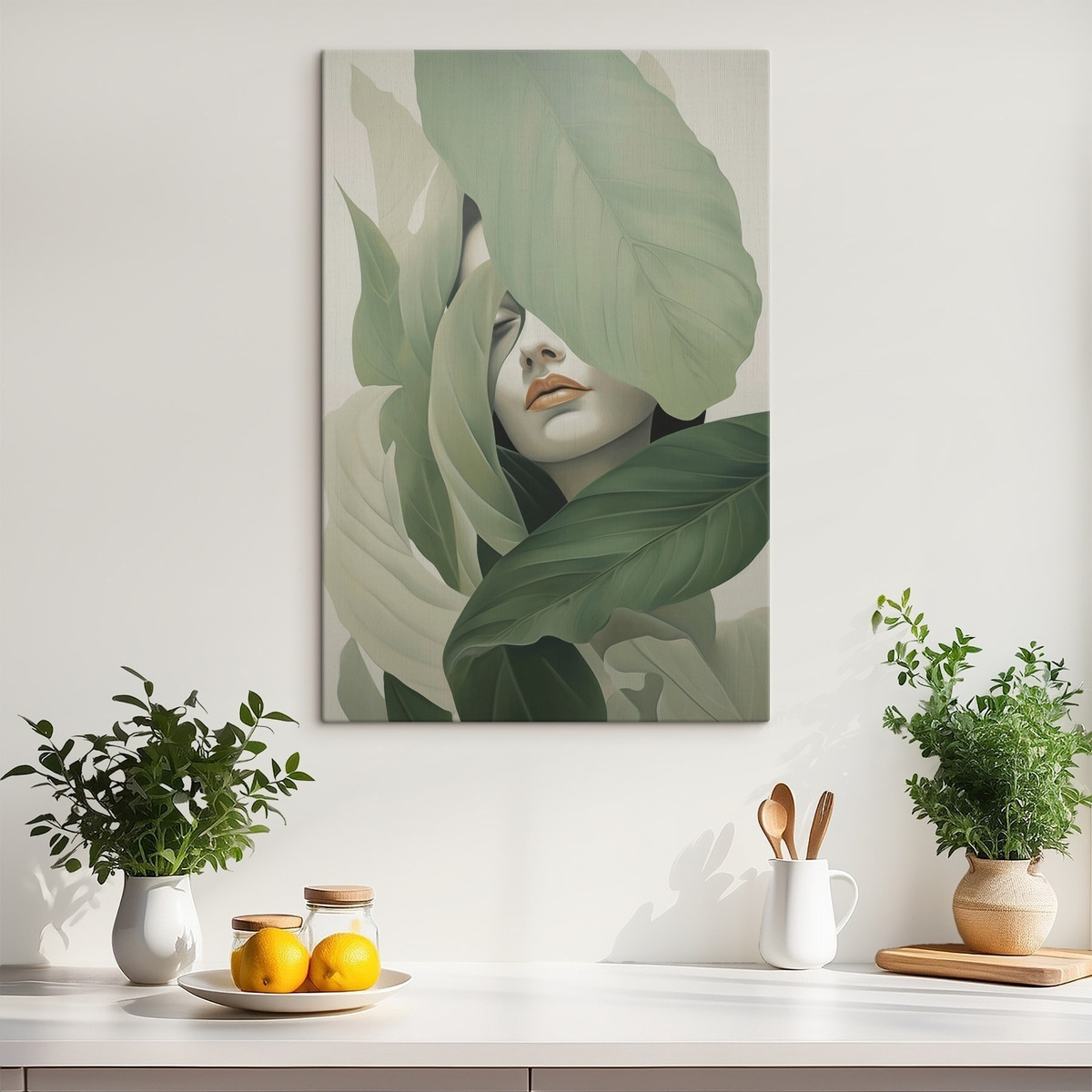 Surrealistisch portret van een meisje in gebladerte — interieur 1