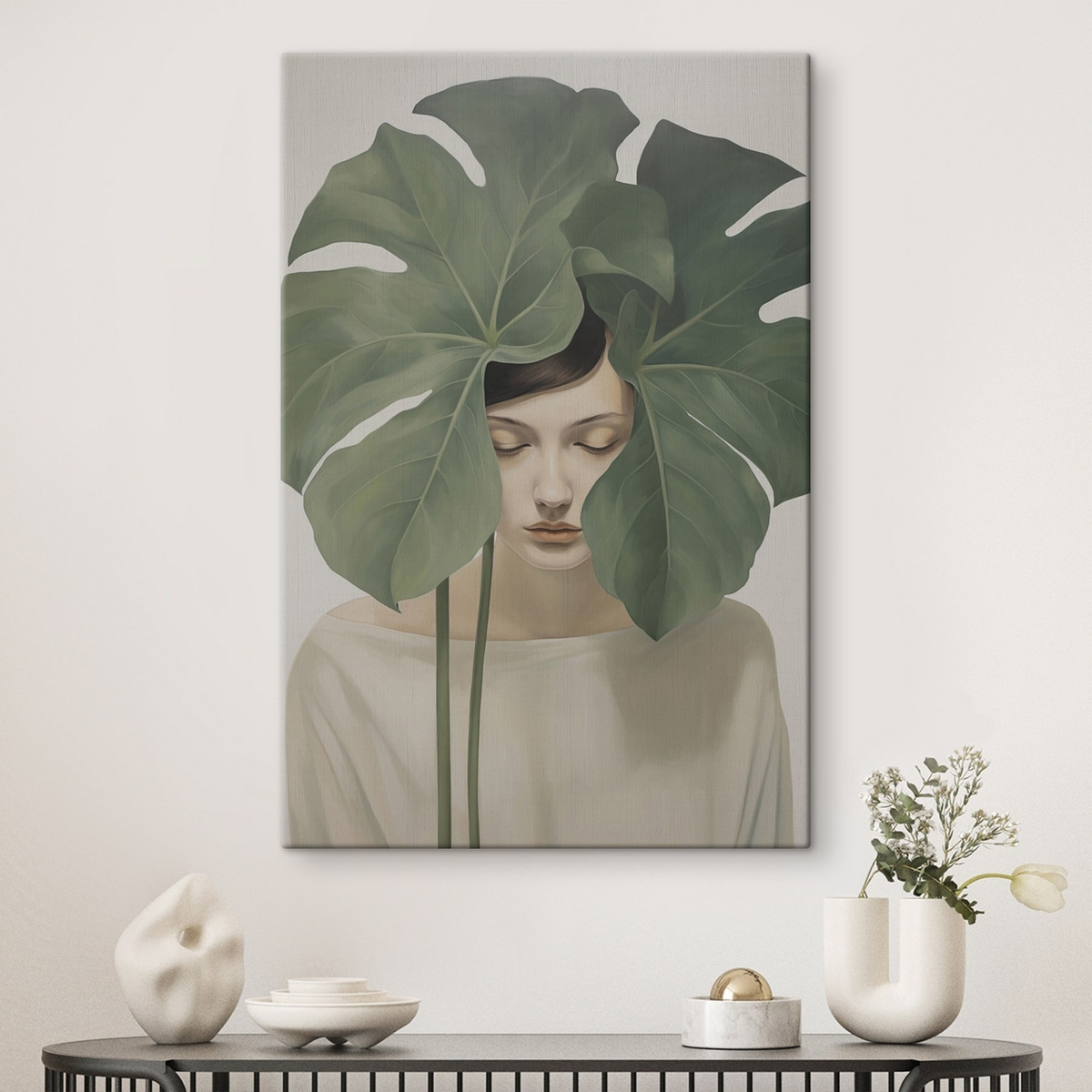 Meisje met tropische bladeren — interieur 1
