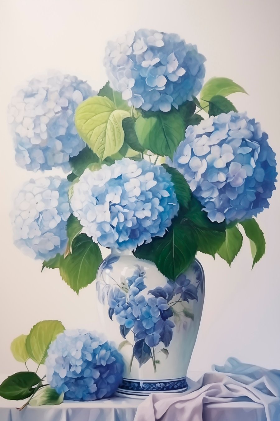 Hortensia's in een vaas — volledig ontwerp