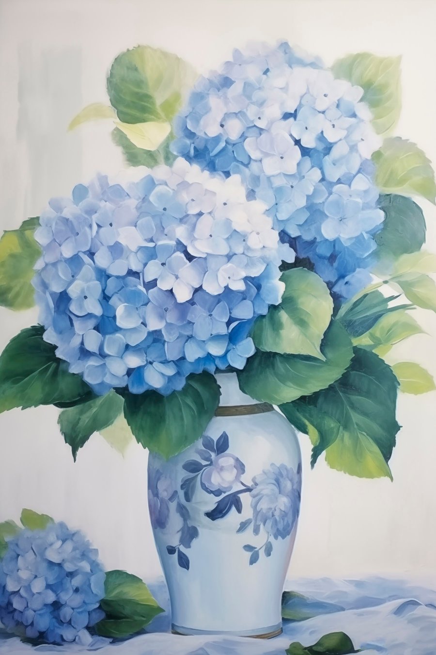 Hortensia's in een vaas — volledig ontwerp