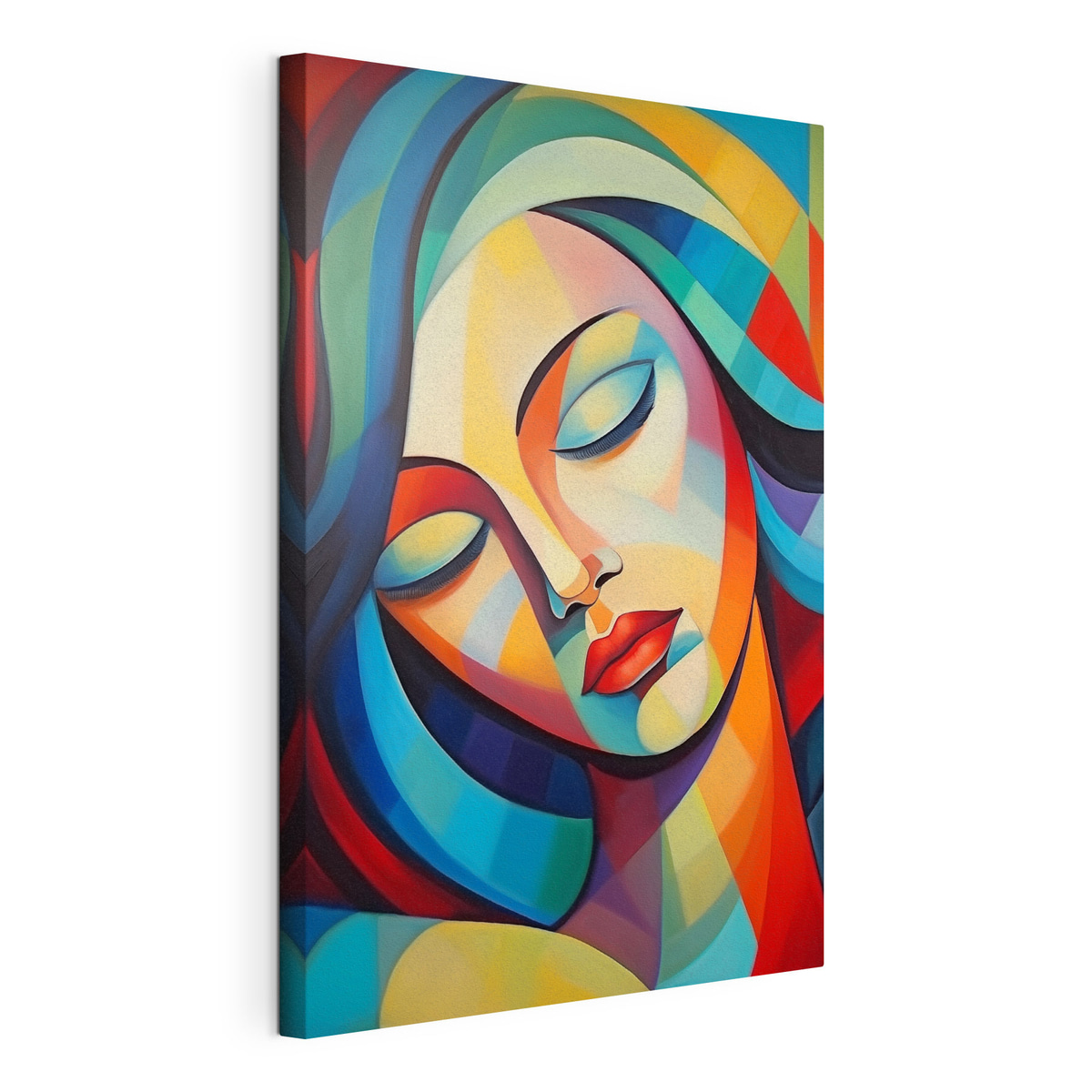 Abstract portret van een meisje, gespannen canvas met doorlopende rand