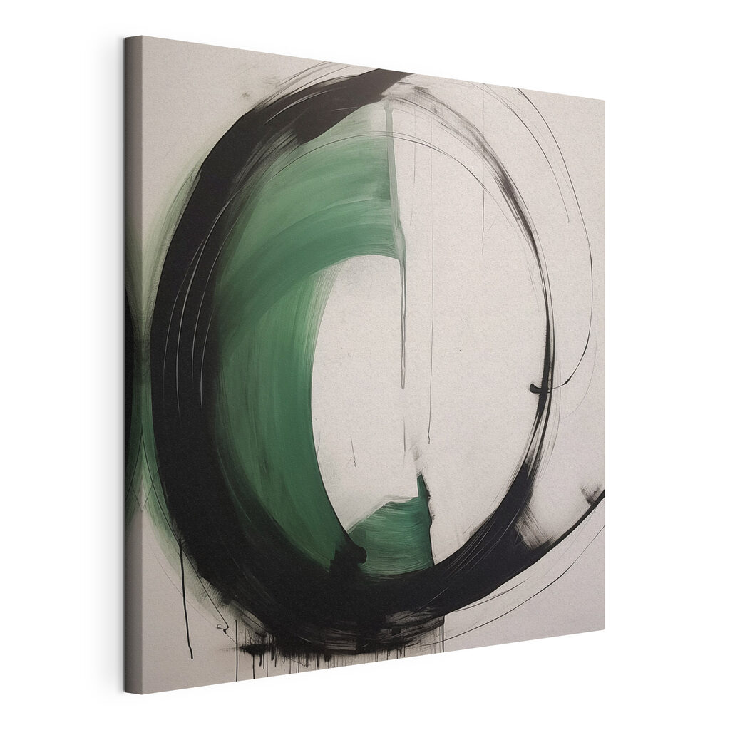 Zwarte en groene cirkel, gespannen canvas met doorlopende rand