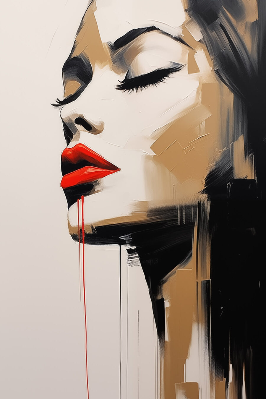 Schilderij van een vrouw met rode lippen en rode lippenstift — volledig ontwerp