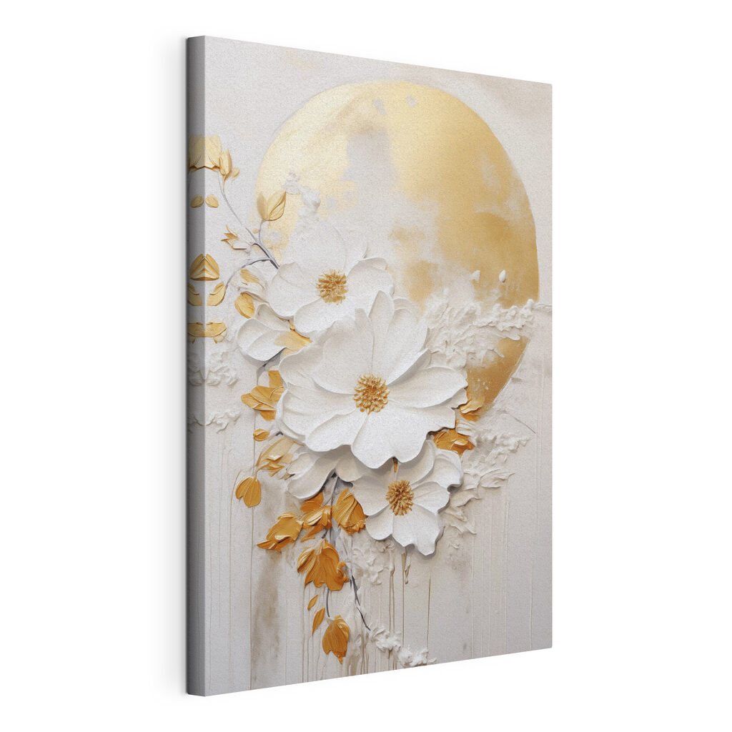 Elegante bloemen tegen een zachte achtergrond, gespannen canvas met doorlopende rand