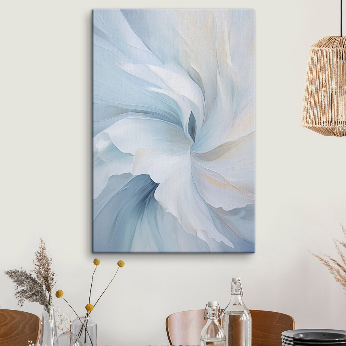 Abstracte, delicate, doorschijnende bloemblaadjes die naar binnen wervelen met zachte verlichting en een schilderachtige textuur. — interieur 2