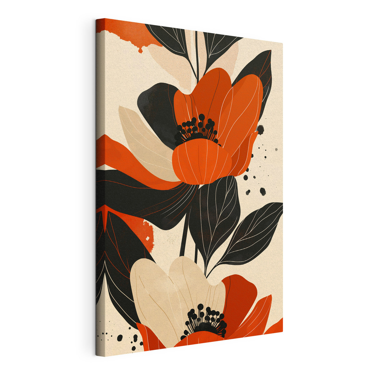 Grote kleurrijke bloemen, gespannen canvas met doorlopende rand