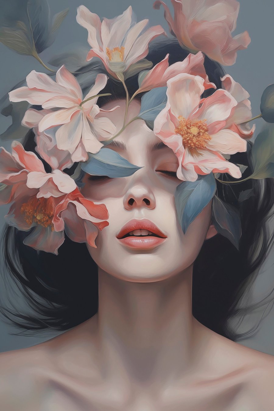 Abstract vrouwelijk portret met bloemen — volledig ontwerp