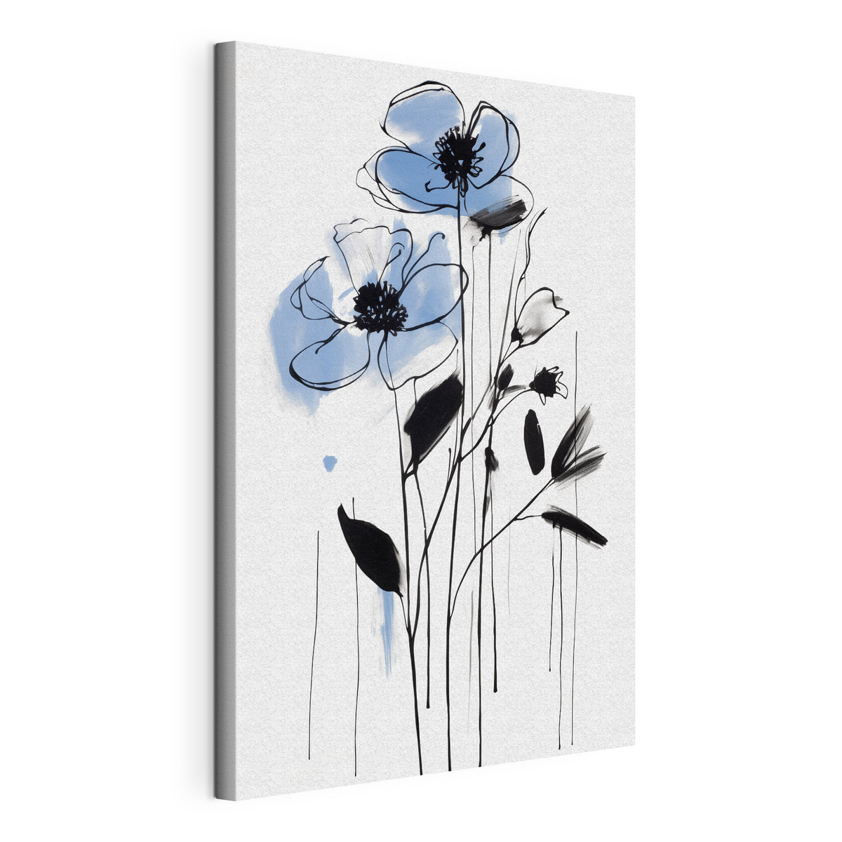 Abstractie met bloemen, gespannen canvas met doorlopende rand