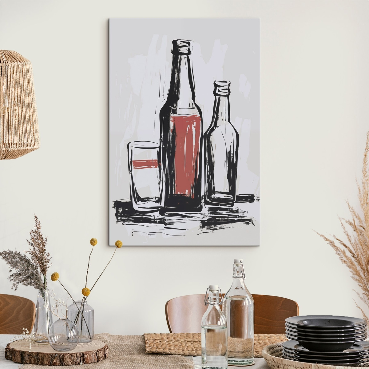 Flessen en glas in een interieur