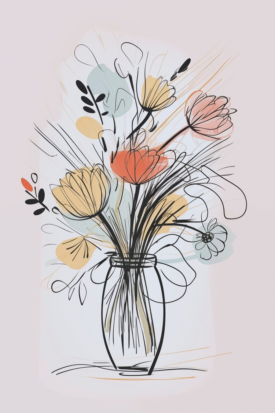 Bloemen in een vaas, imitatie van een tekening — volledig ontwerp