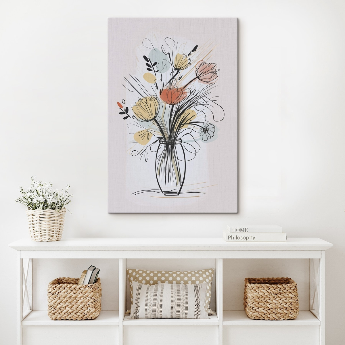 Bloemen in een vaas, imitatie van een tekening — interieur 1